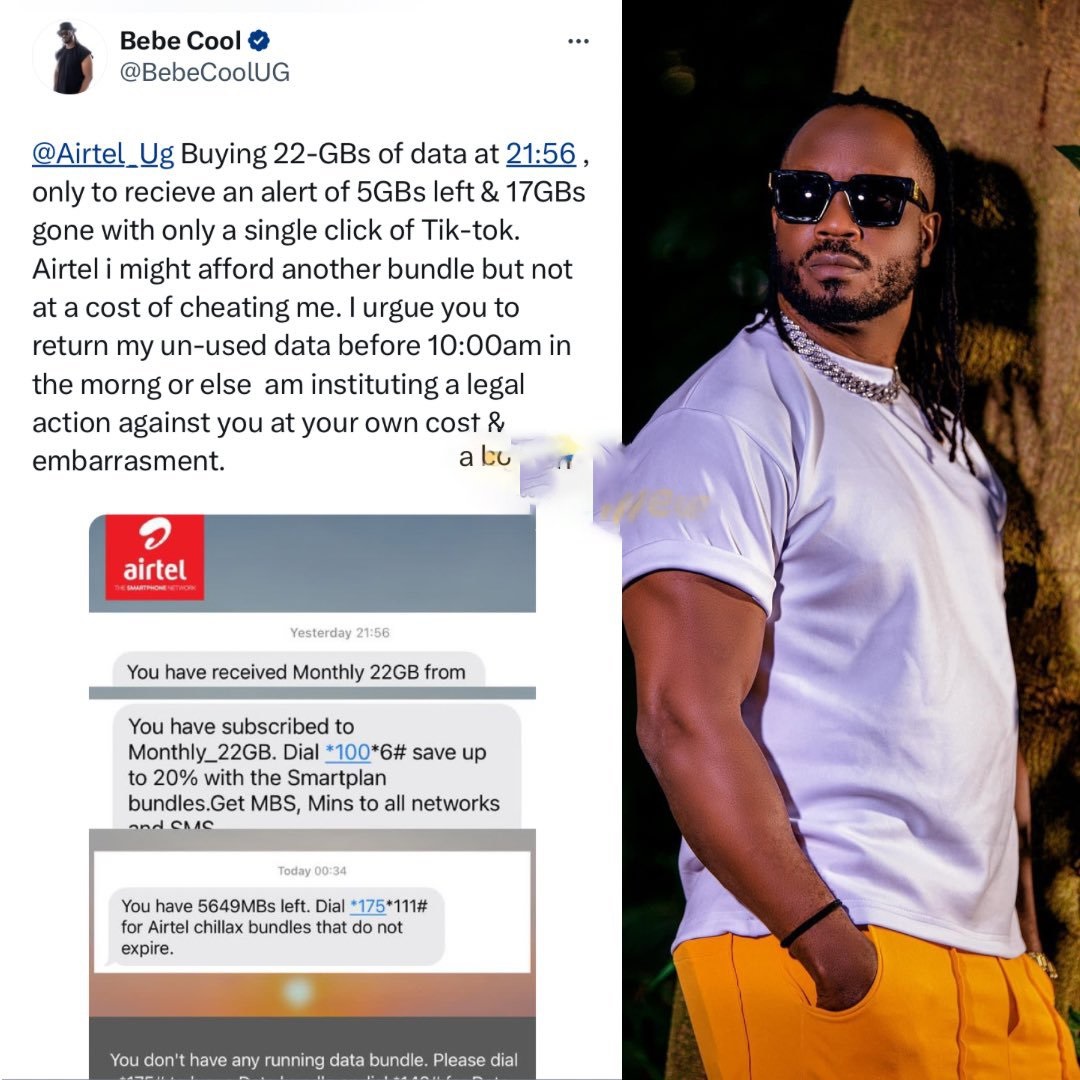 Bebe Cool Blasts Airtel Over 17GB Snatched, Legal Wrath Waits